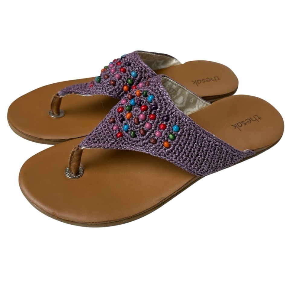 The Sak Crochet Beaded Sandals Flip Flop Multicolored Wood Women's Size 10 Shana - Picture 3 of 6